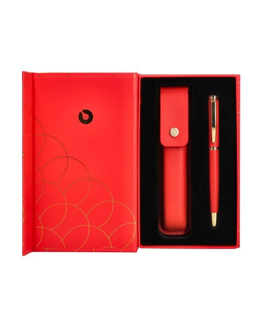 Caneta e estojo textura escovada em estojo de design Passion Dor Belius vermelho e dourado Vermelho-2