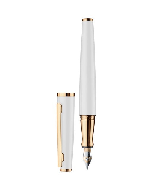 Esferográfica de Aluminio Maciço Lacado Brilhante Detalhes em Oro Rosa Otto Hutt - Branco Branco-3