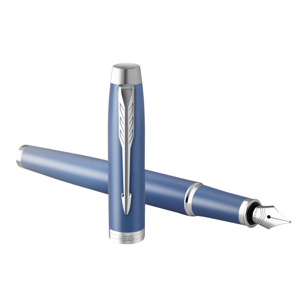 Caneta de tinta permanente Parker IM Writing Rituals com acabamento azul degradado com ornamentos cromados e caixa de presente com pena de tinta azul médio Azul-2