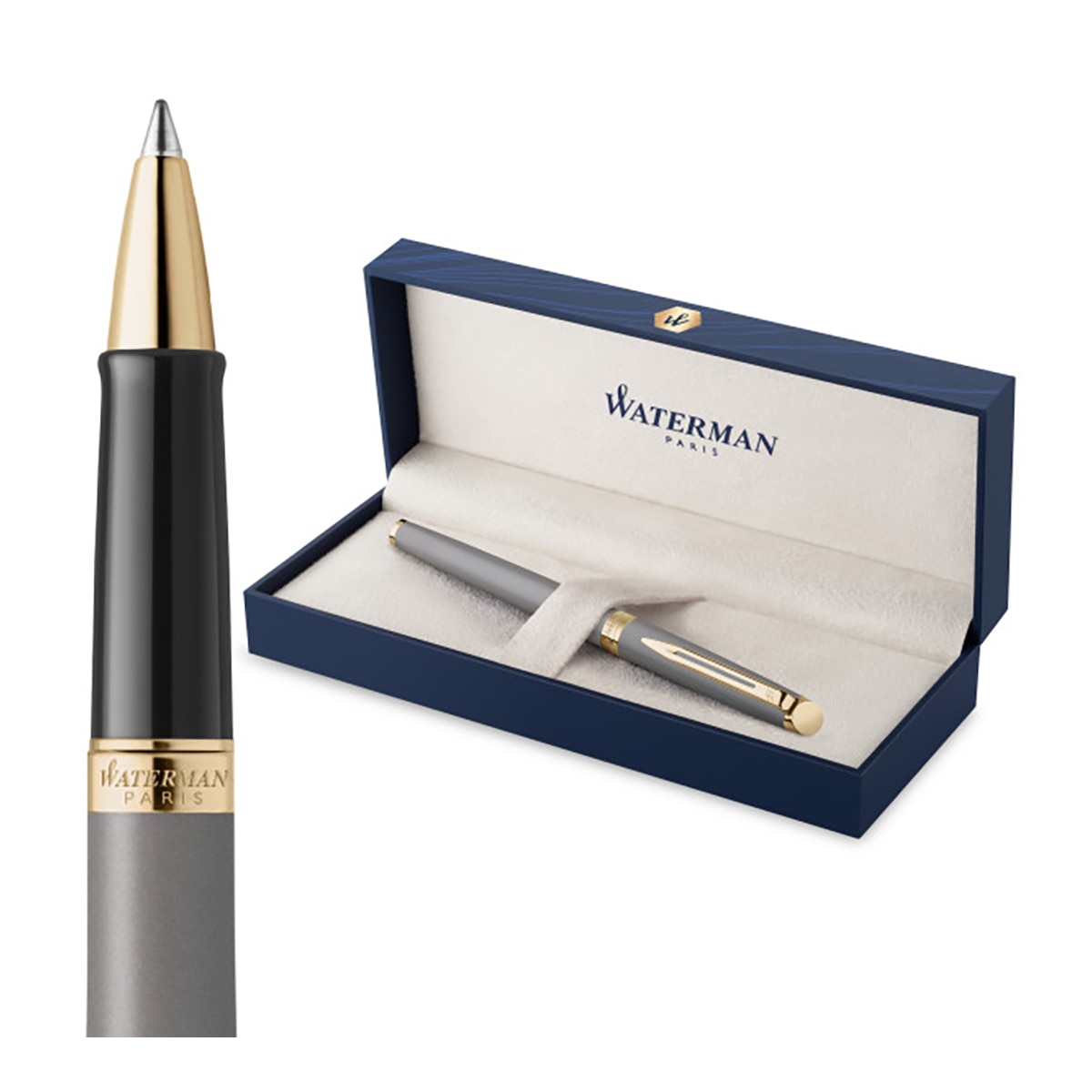 Pluma estilográfica Waterman Hémisphère La Edición Discreta gris piedra plumín mediano de acero inoxidable estuche de regalo Gris / Dorado-1