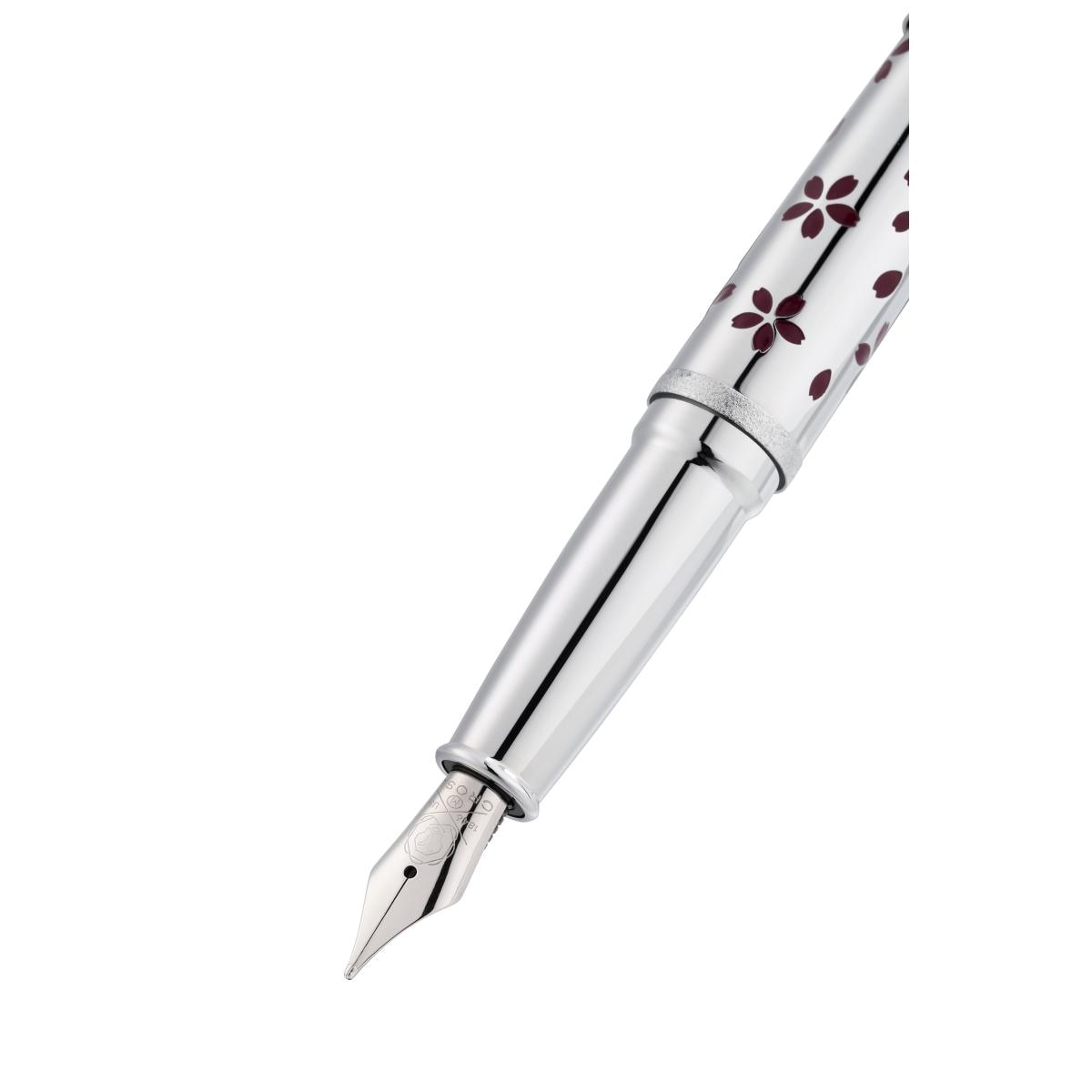 Caneta De Aparo Da Edição Especial Cherry Blossom Sakura Em Cromado Brilhante E Ponta Média Da Coleção Atx Da Cross Prata-3