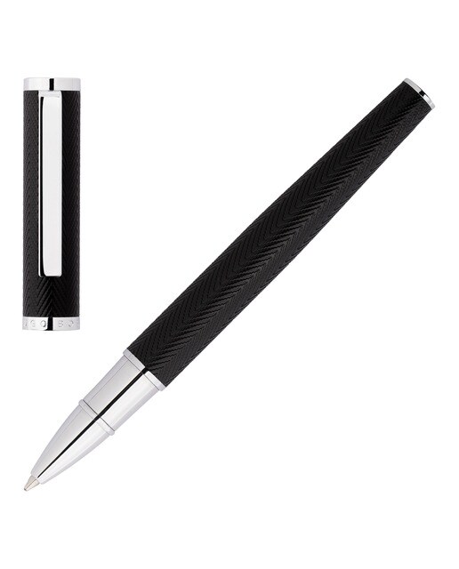 Caneta rollerball Formation Herringbone preta e cromada 2