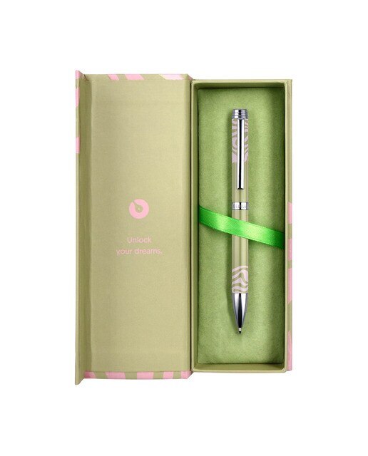 Rollerball em caixa de design Ink Dreams Belius verde matcha e rosa prateado Verde-3