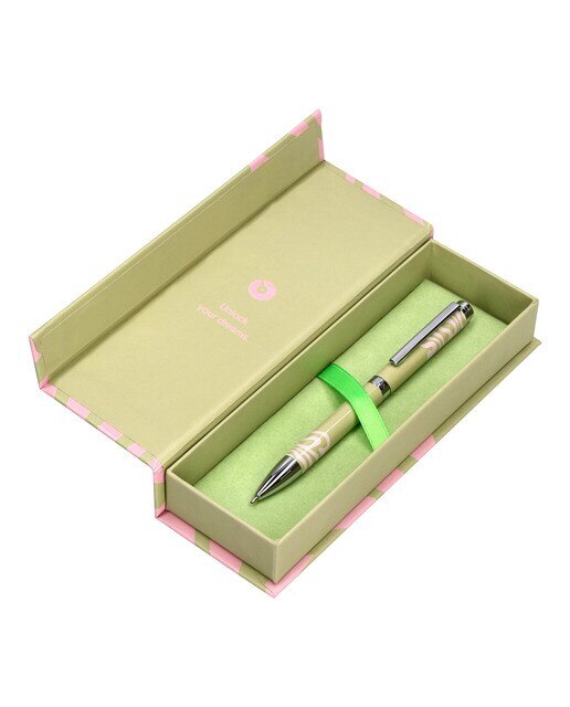 Rollerball em caixa de design Ink Dreams Belius verde matcha e rosa prateado Verde-4