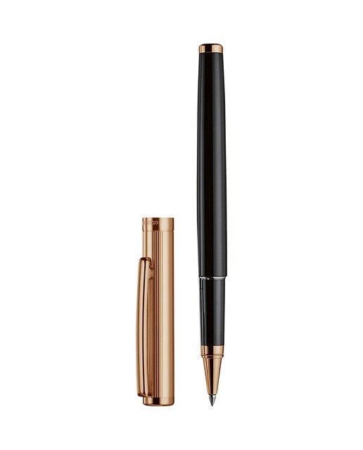 Roller Lacada Brilhante Banhado a Oro Rosa com Guilhoche Canalado Otto Hutt - Preto Dourado rosado/Preto-3