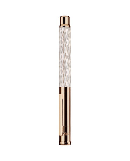 Roller Lacada em Branco com Guilloché Ondulado em Oro Rosa, Tampa e Detalhes em Oro Rosa Otto Hutt Branco-2