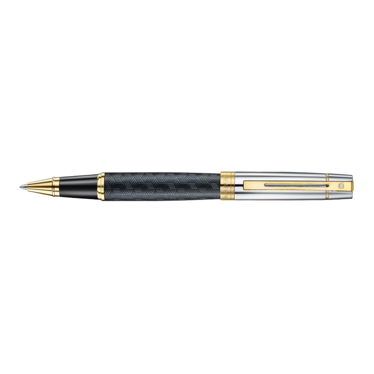 Caneta Rollerball em Laca Preta Fosco Gravada e com Tampa Cromada em Ouro da Coleção 300 de Sheaffer 3