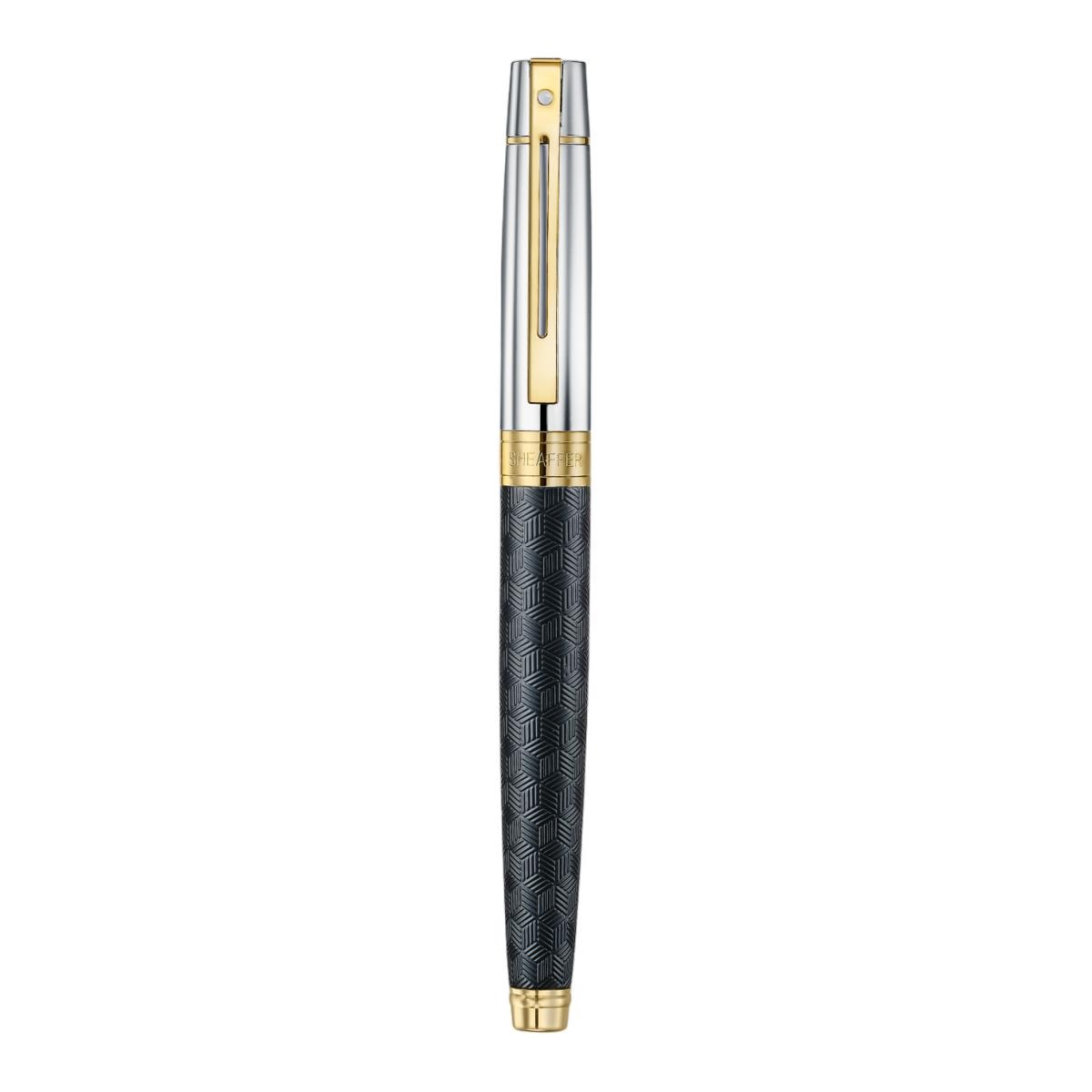 Caneta Rollerball em Laca Preta Fosco Gravada e com Tampa Cromada em Ouro da Coleção 300 de Sheaffer 5