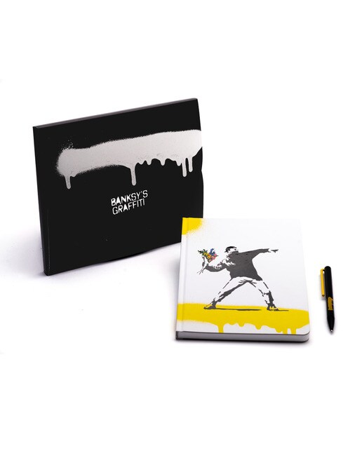 Caneta Esferográfica e Bloco de Edição Limitada Banksy Desenho em Flores Segno - Amarelo/Preto Amarelo / Preto-1