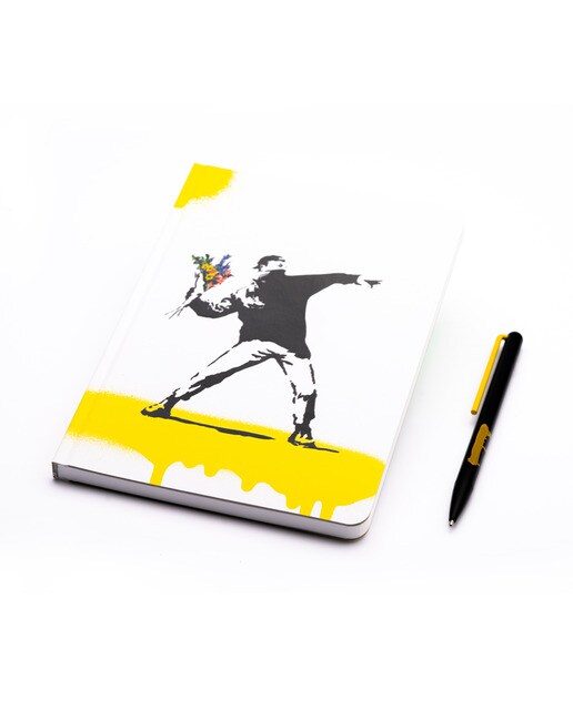 Caneta Esferográfica e Bloco de Edição Limitada Banksy Desenho em Flores Segno - Amarelo/Preto Amarelo / Preto-2