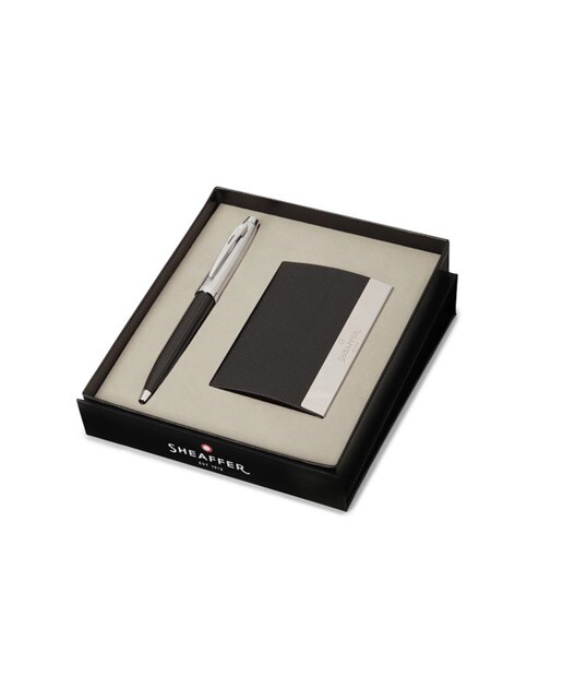 Imagem 0 de Conjunto De Presente Porta-cartões Preto e Metálico com Caneta Com Tampa Cromada Escovada e Corpo Preto Sheaffer 100
