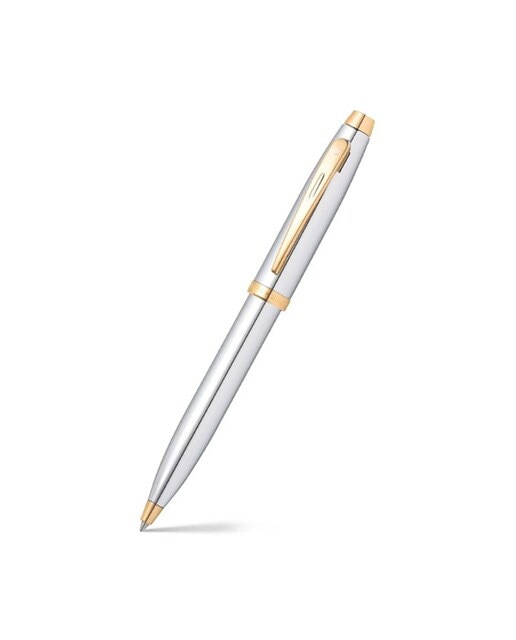 Conjunto De Relógio De Mesa Com Caneta 100 Acabada Em Cromo Com Detalhes Dourados Sheaffer Crómio / Dourado-2