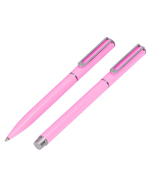 Conjunto de esferográfica e caneta rollerball Endless Summer Belius rosa e prateada numa caixa com o design Endless Summer Belius Rosa-7