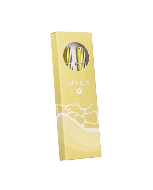 Conjunto de esferográfica e caneta rollerball em caixa de design  Endless Summer Belius amarelo e prateado Amarelo-9