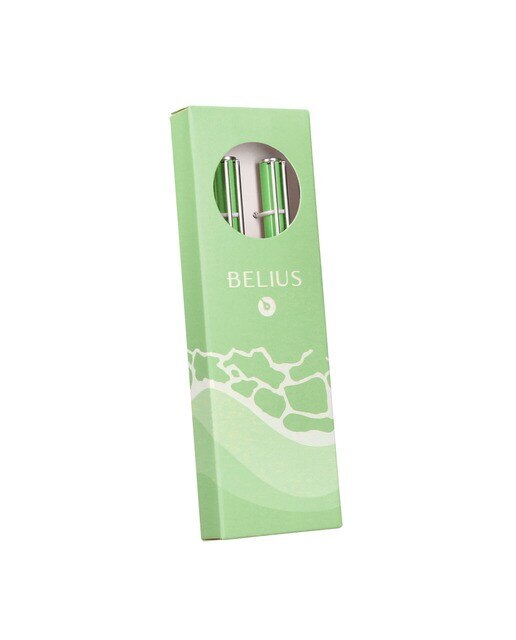 Conjunto de esferográfica e caneta rollerball em caixa de design Endless Summer Belius verde e prateado Verde-9