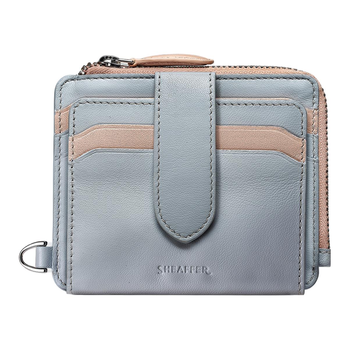 Juego para regalo de bolígrafo nácar degradado con detalles cromados y Cartera de piel Nácar-5