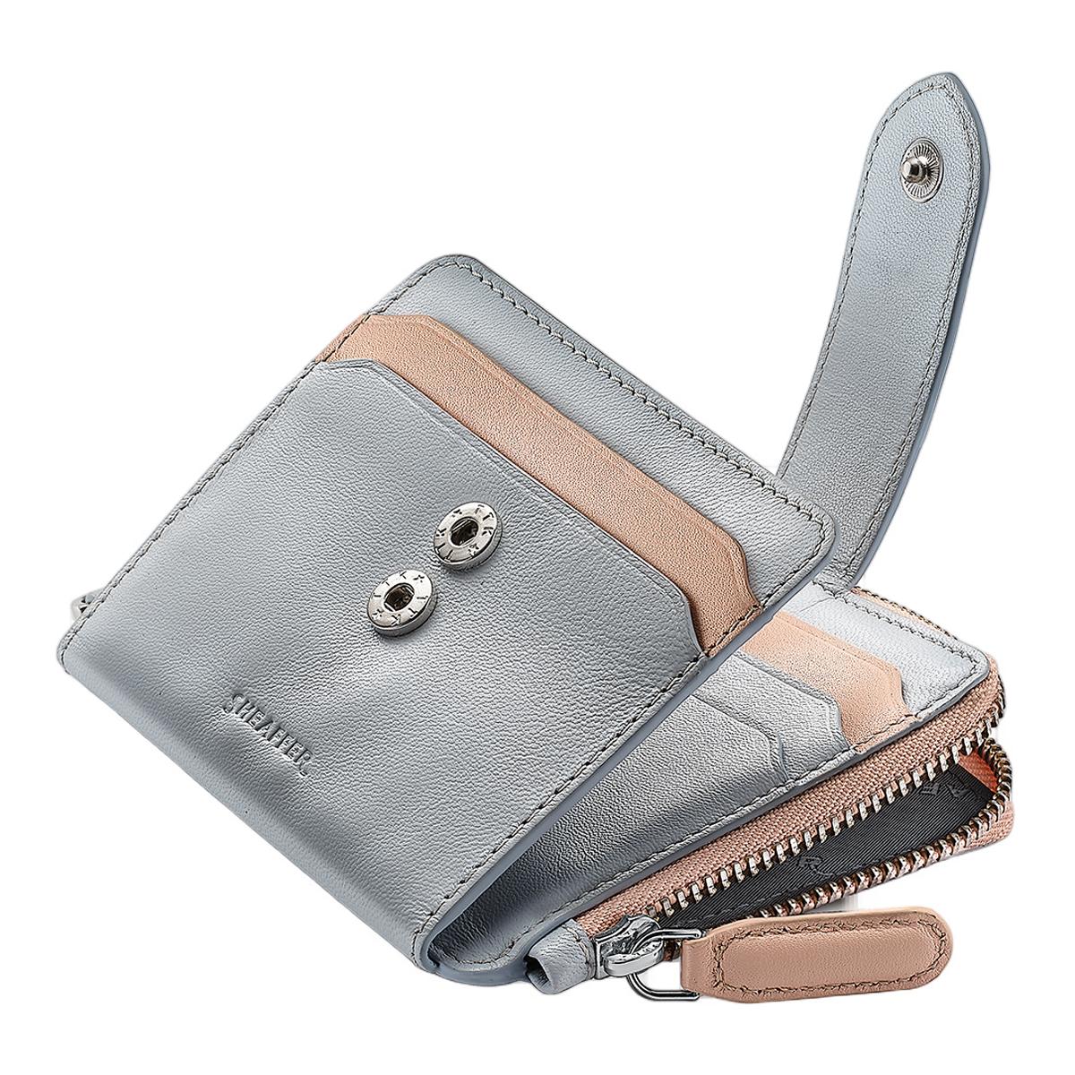 Juego para regalo de bolígrafo nácar degradado con detalles cromados y Cartera de piel Nácar-7