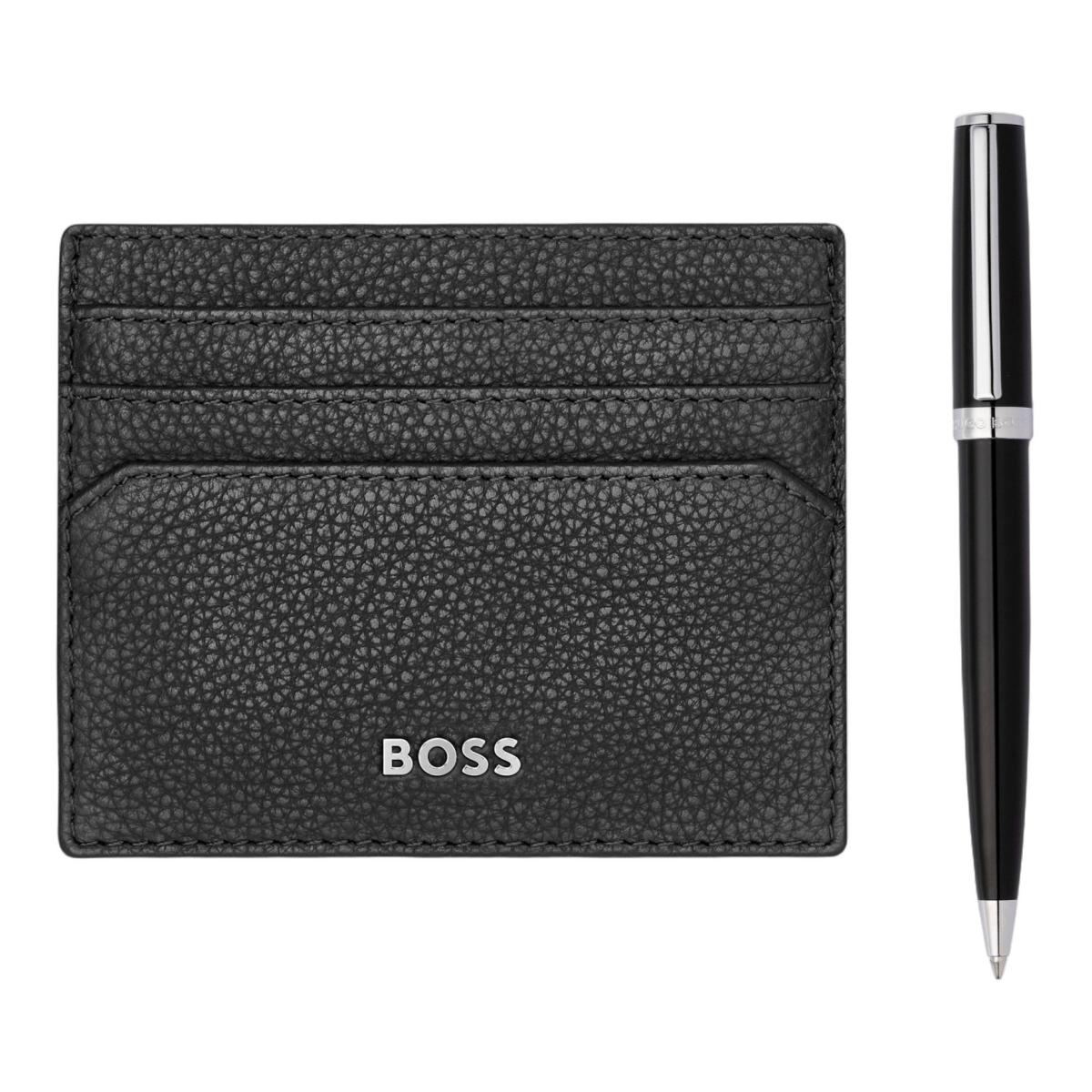 Conjunto de Caneta e Portacartões em Pele Hugo Boss Preto / Crómio-2