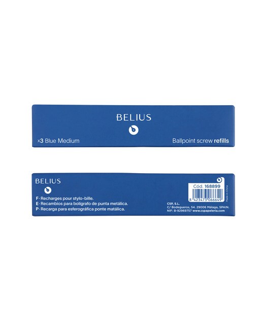 Recarga para esferográfica 0,8 mm caixa de 3 unidades Belius azul Azul-3