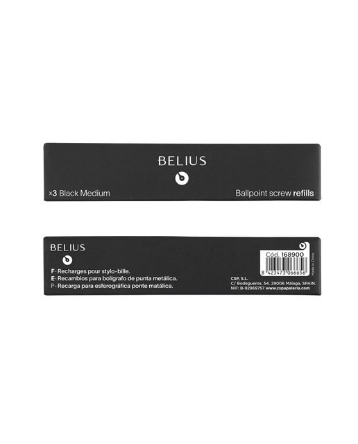 Recarga para esferográfica 0,8 mm caixa de 3 pcs. Belius preto Preto-3