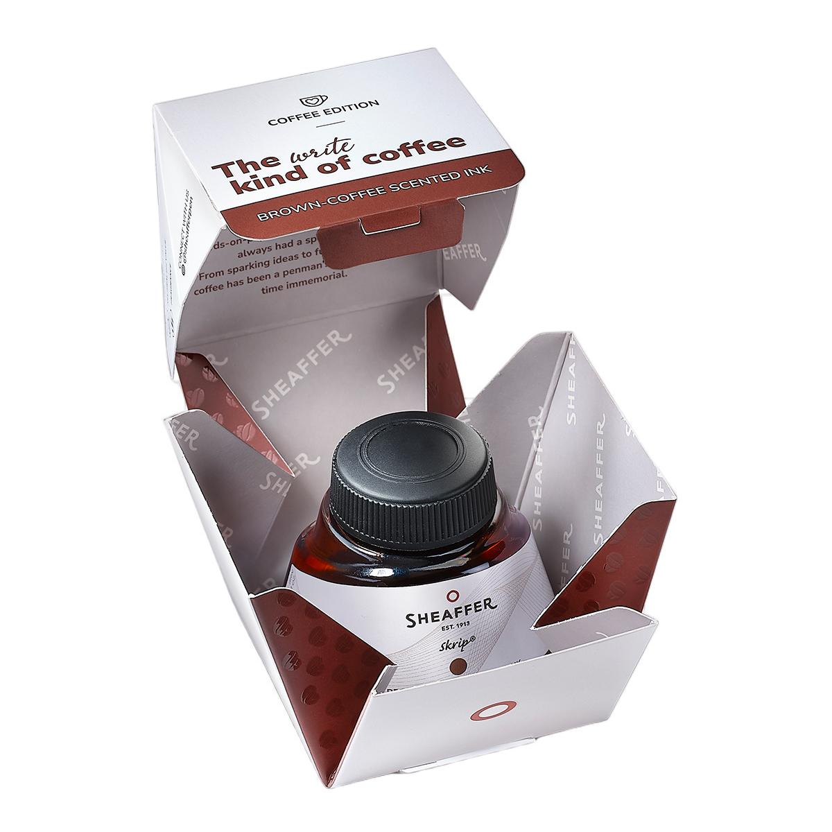 Imagen 4 de Recambio Sheaffer de tintero para pluma, frasco de cristal con 50 ml de tinta Skrip "perfumada" color marrón Coffee Café