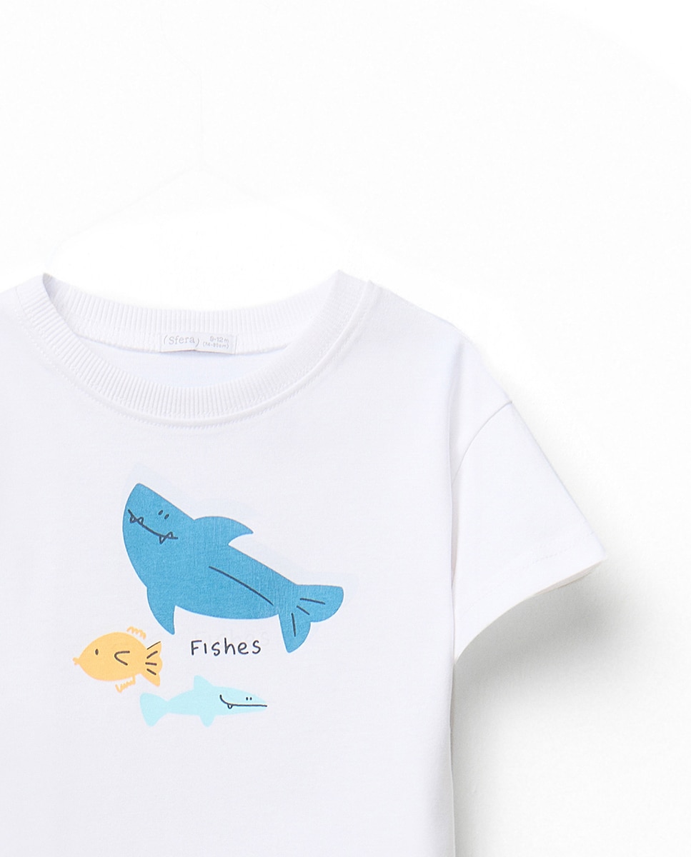 Conjunto com Estampado de Peixes Branco-3