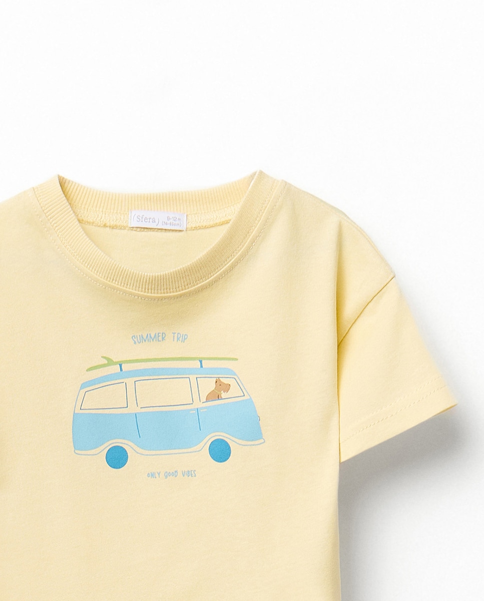 Conjunto com Estampado de Carrinha Amarelo-3