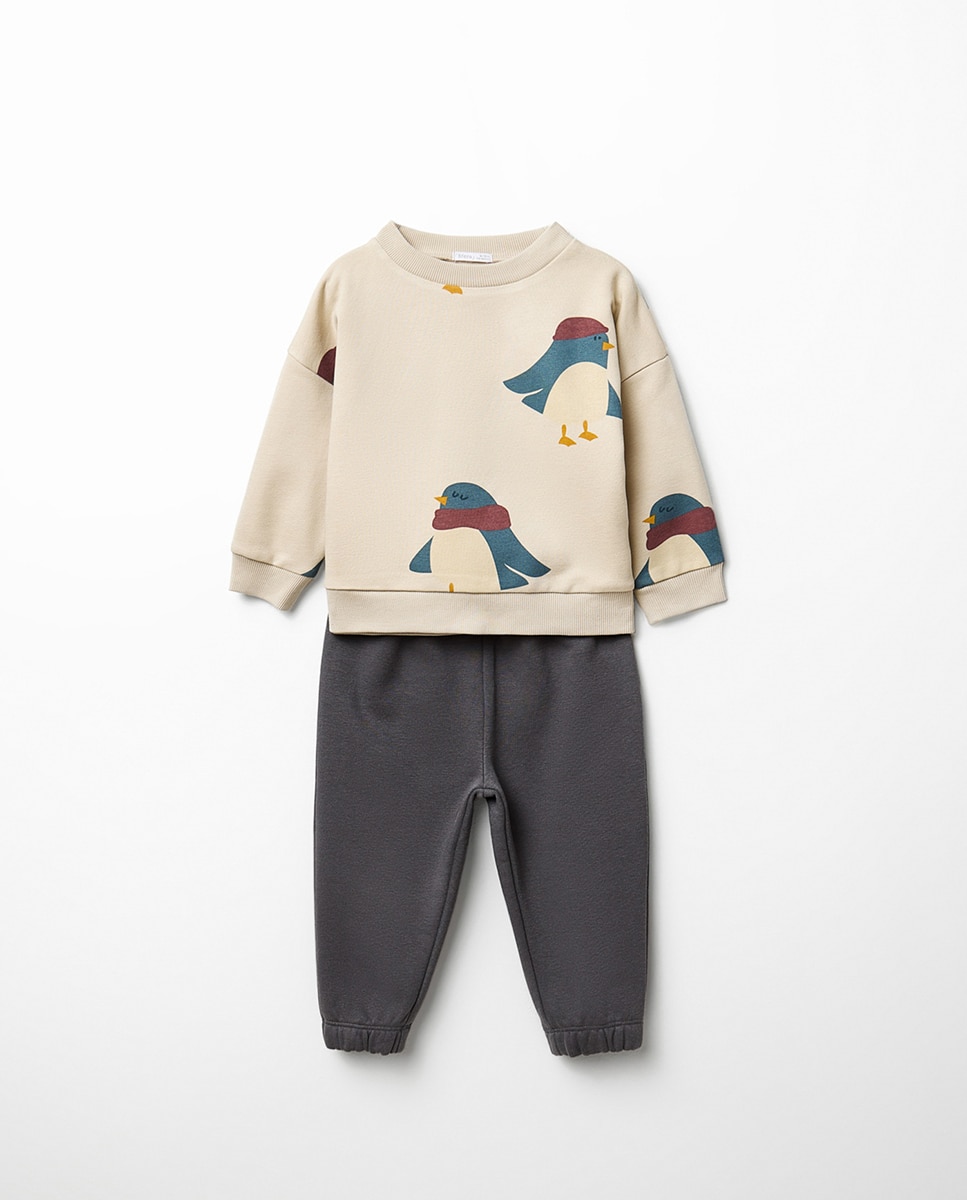 Conjunto estampado pingüino - Sfera - 820 Gris medio 820 Gris medio-1