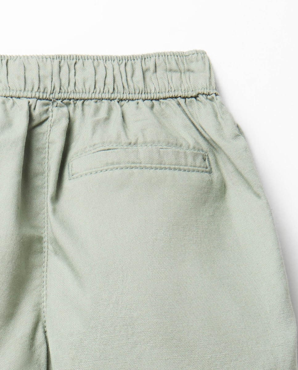 Bermudas Fluidas de Algodão Sfera Verde-claro-3