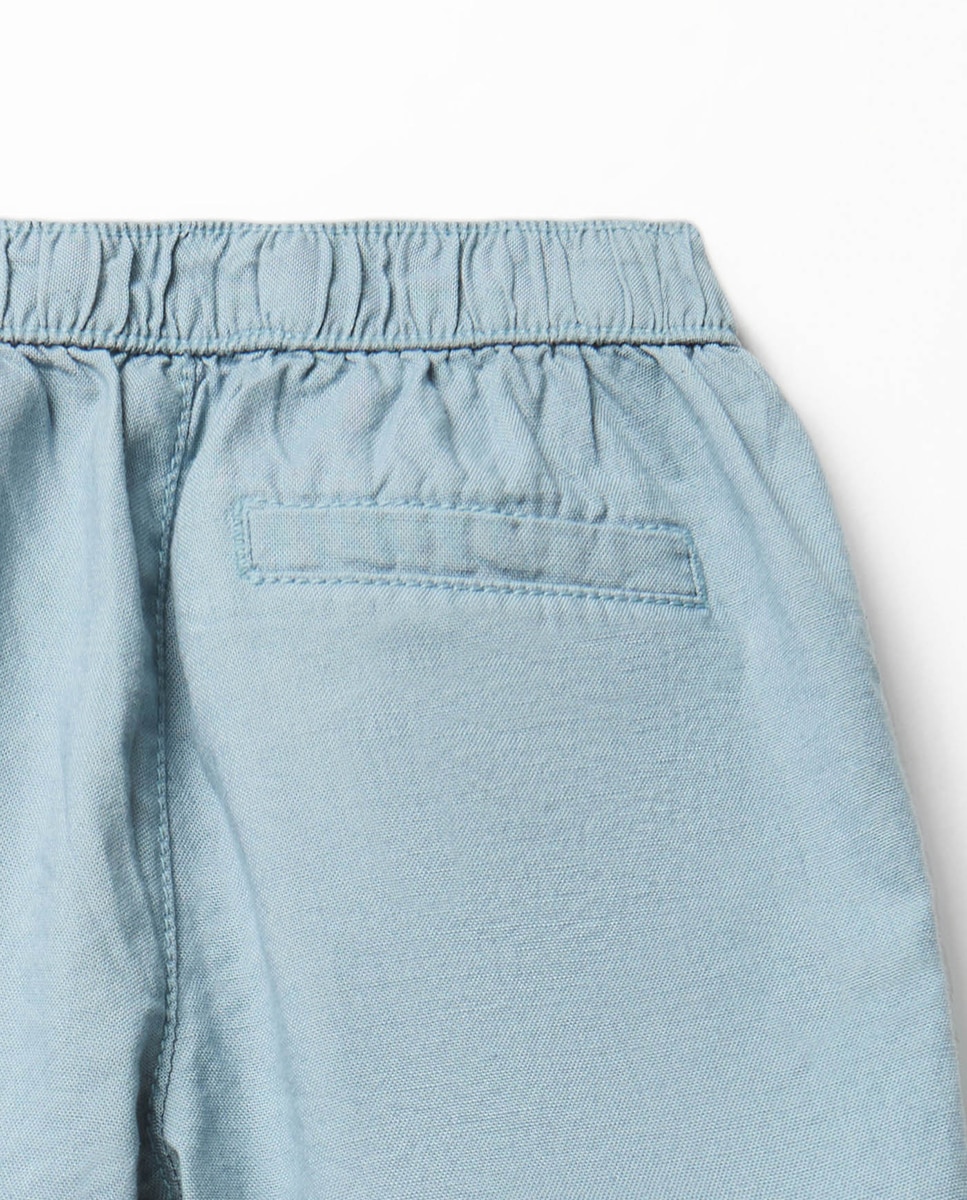 Bermudas Fluidas de Algodão Azul-3