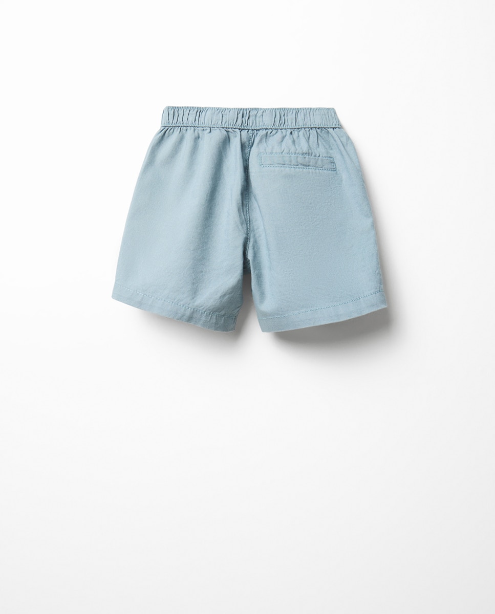 Bermudas Fluidas de Algodão Azul-4