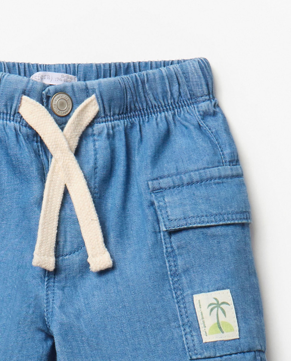 Bermudas Cargo de Ganga Azul-claro-2