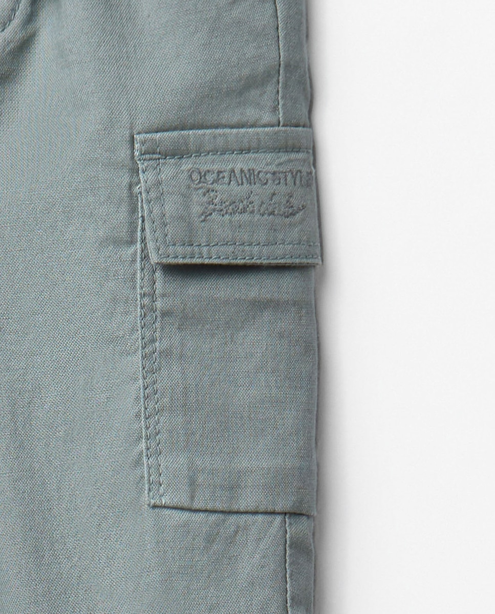 Calças Cargo em Algodão Caqui-3