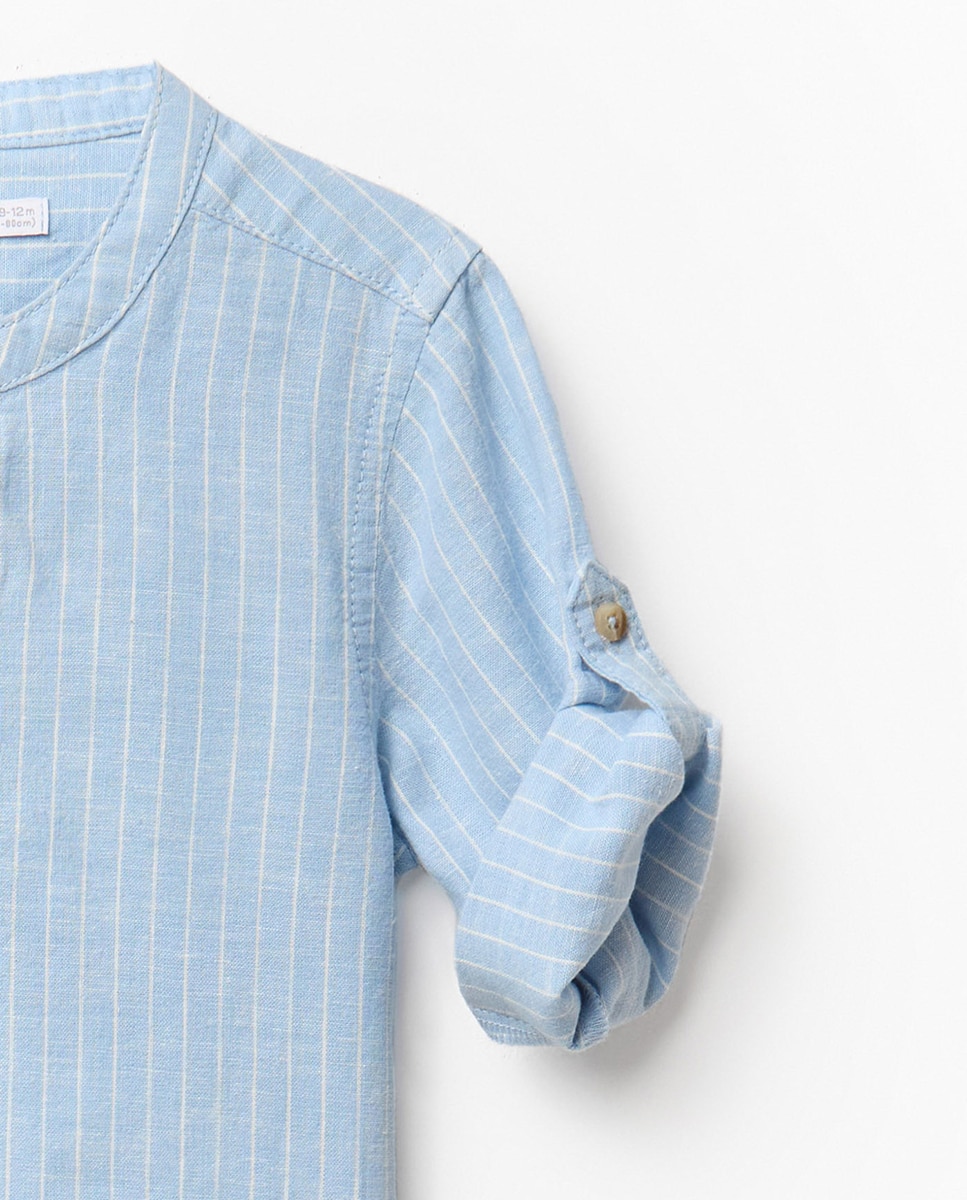 Camisa às Riscas de Linho Sfera Azul-3