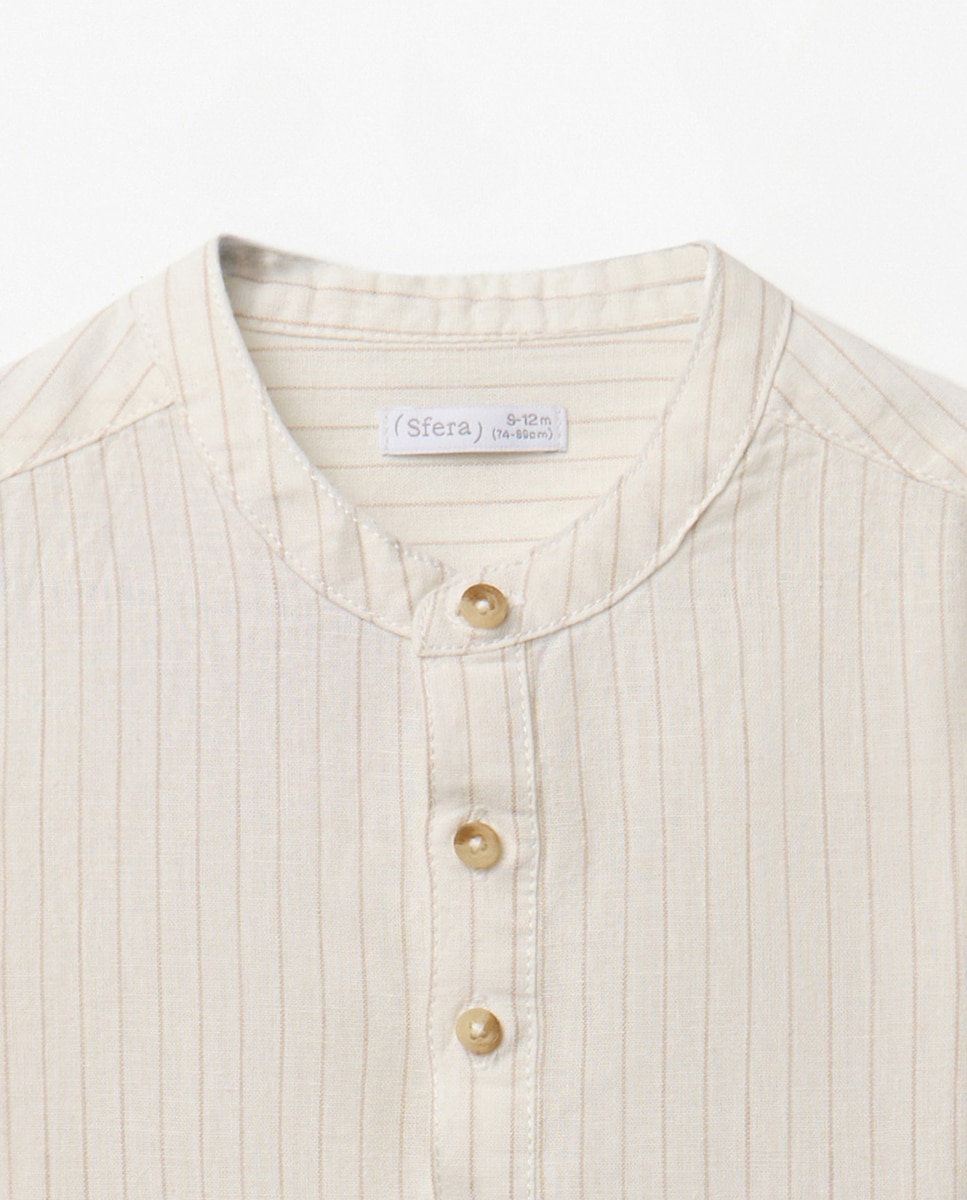 Camisa às Riscas de Linho Sfera Bege-2