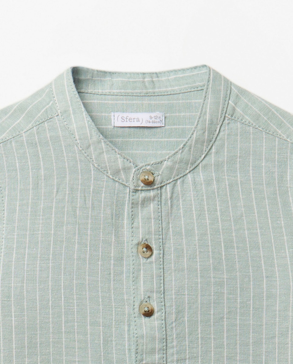 Camisa às Riscas de Linho Sfera Verde-2