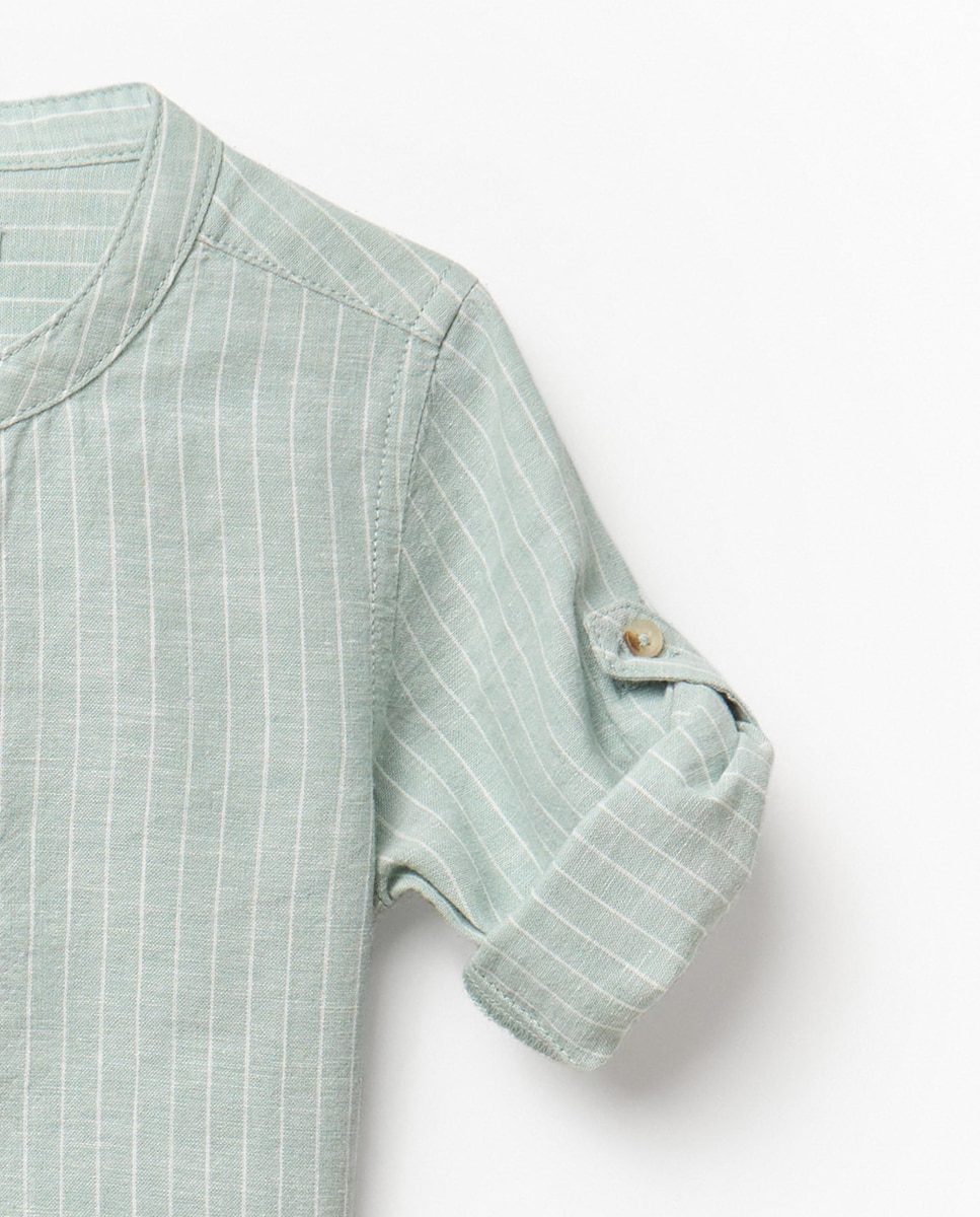 Camisa às Riscas de Linho Sfera Verde-3