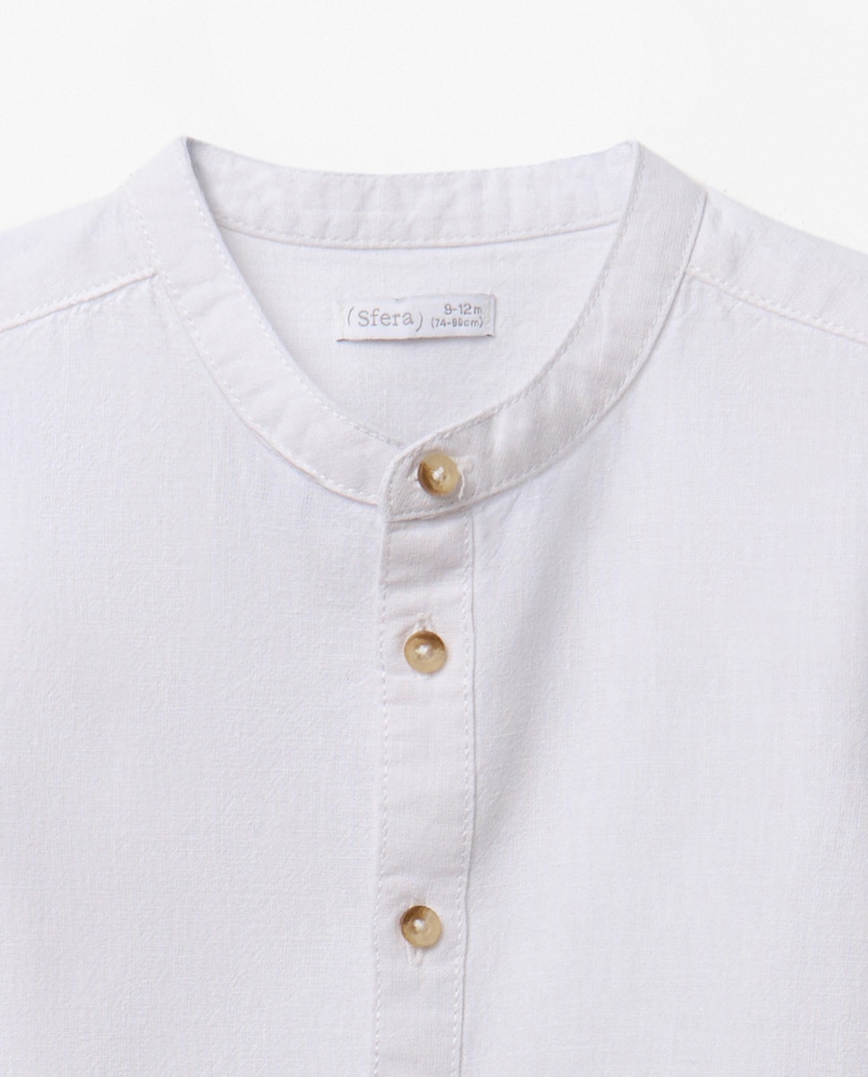 Camisa Lisa de Linho Sfera Branco-marfim-2
