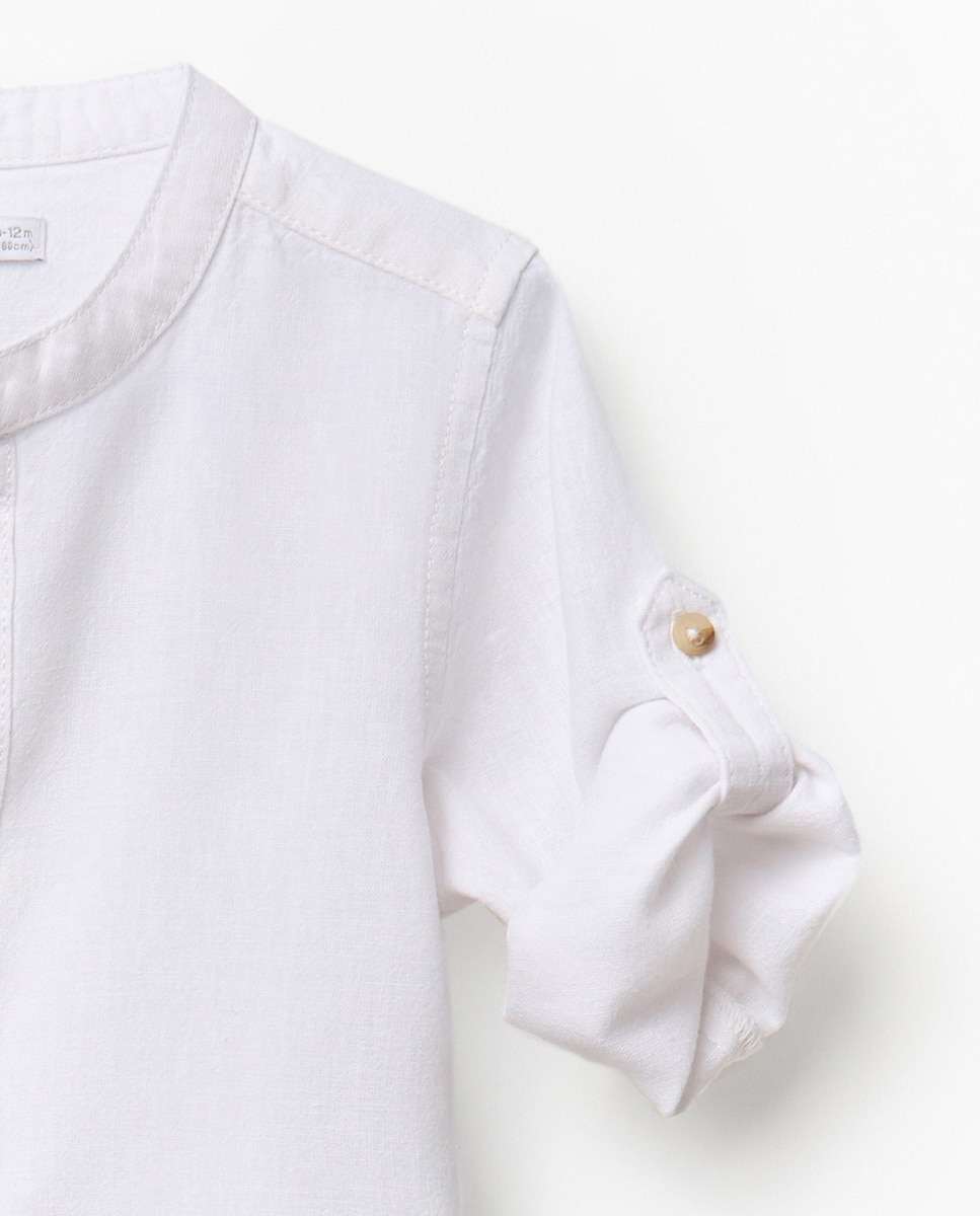 Camisa Lisa de Linho Sfera Branco-marfim-3