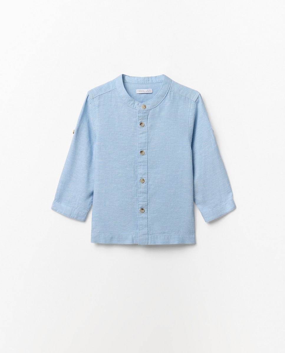 Camisa Lisa de Linho Sfera Azul-4