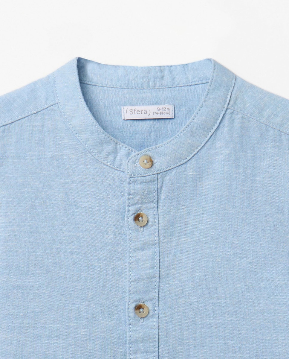 Camisa Lisa de Linho Sfera Azul-5