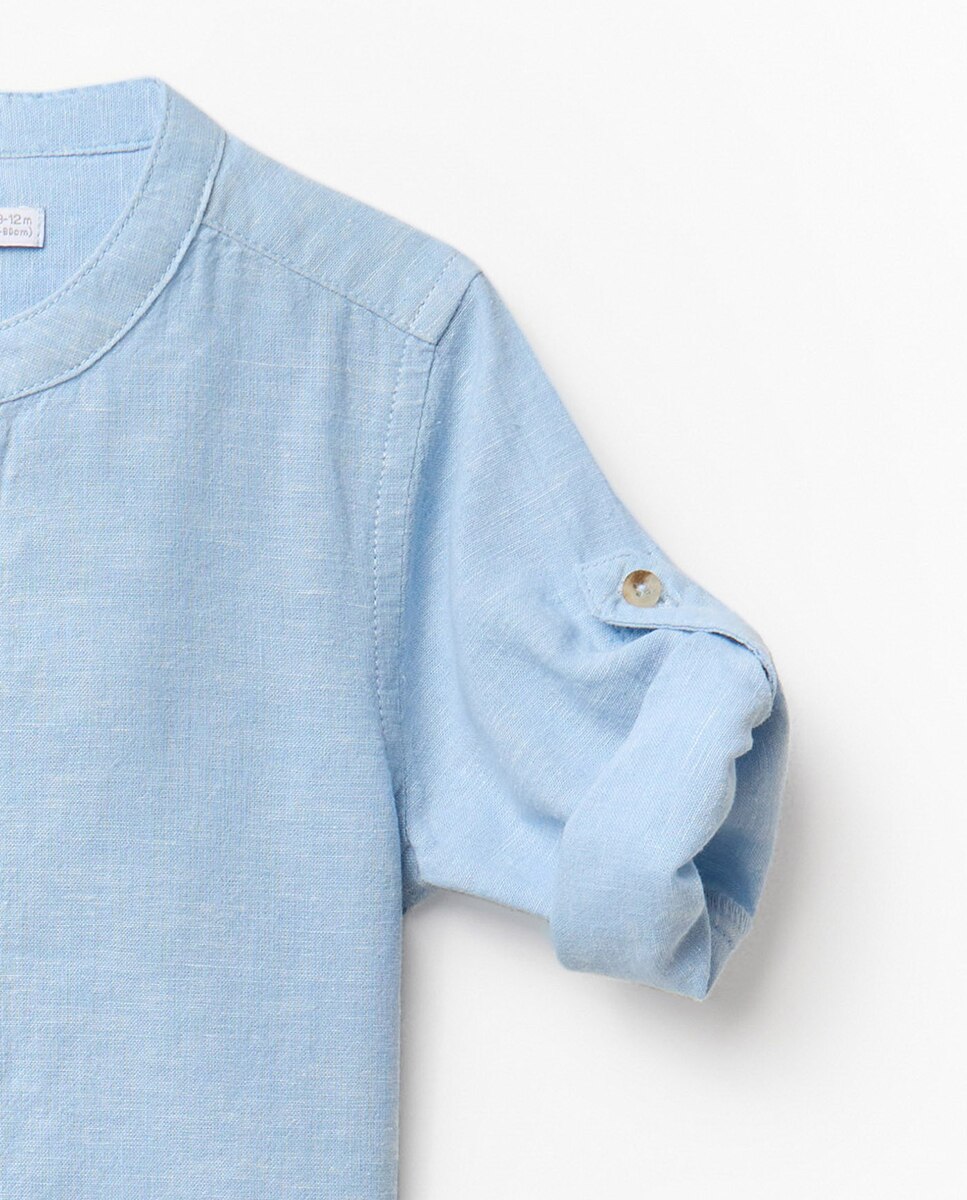 Camisa Lisa de Linho Sfera Azul-6