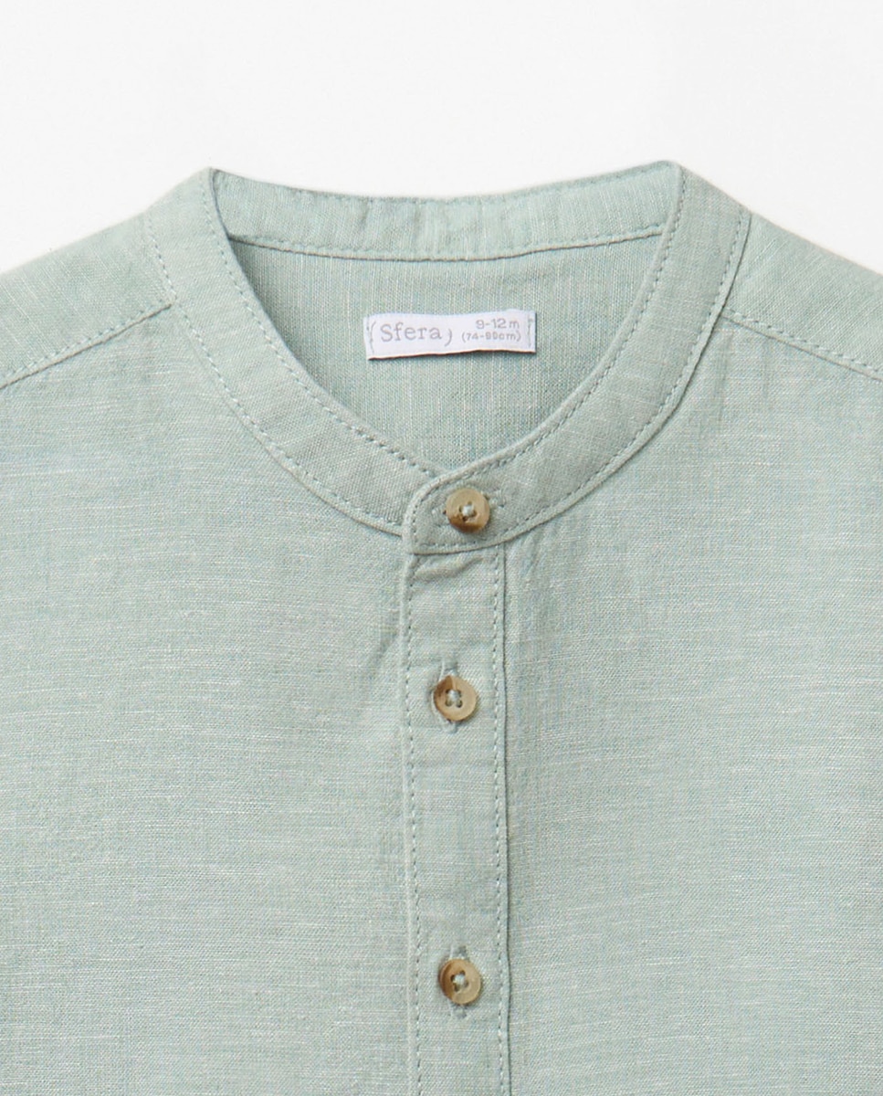 Camisa Lisa de Linho Sfera Verde-2