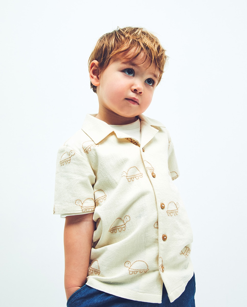 Camisa bordada Sfera Branco-marfim-1
