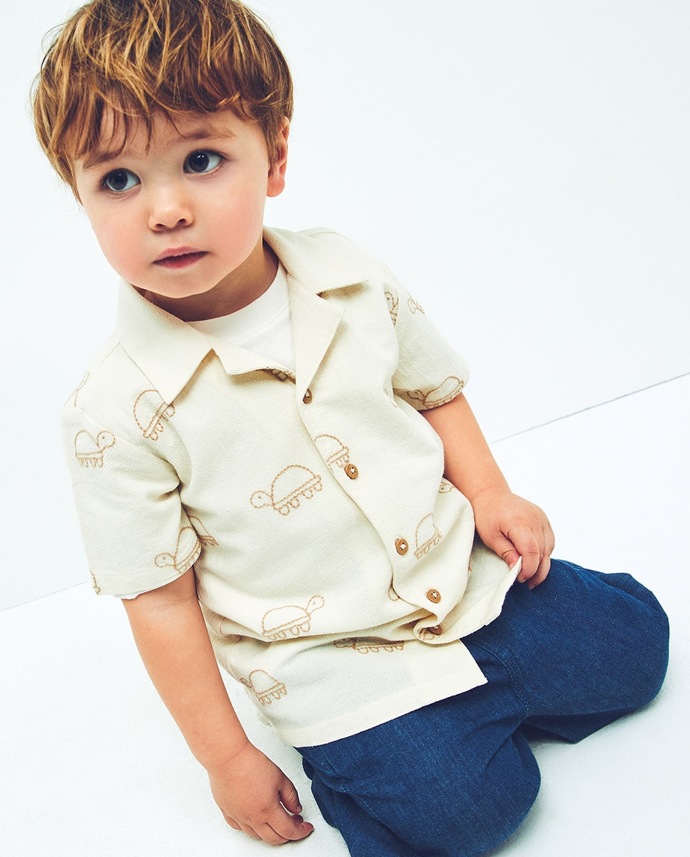 Camisa bordada Sfera Branco-marfim-3