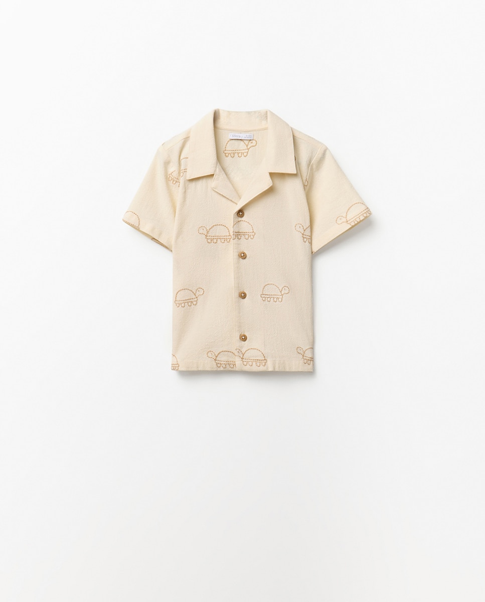 Camisa bordada Sfera Branco-marfim-4