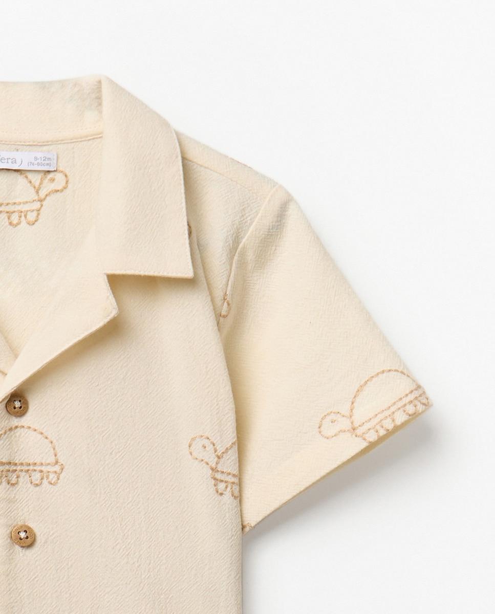 Camisa bordada Sfera Branco-marfim-5