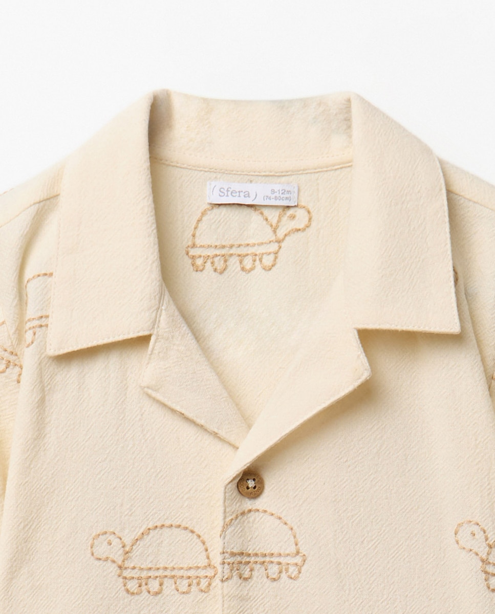 Camisa bordada Sfera Branco-marfim-6