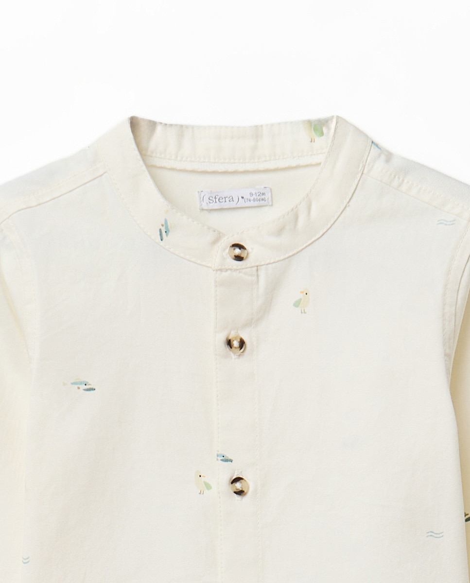 Camisa com Estampado de Gaivota Sfera Branco-2