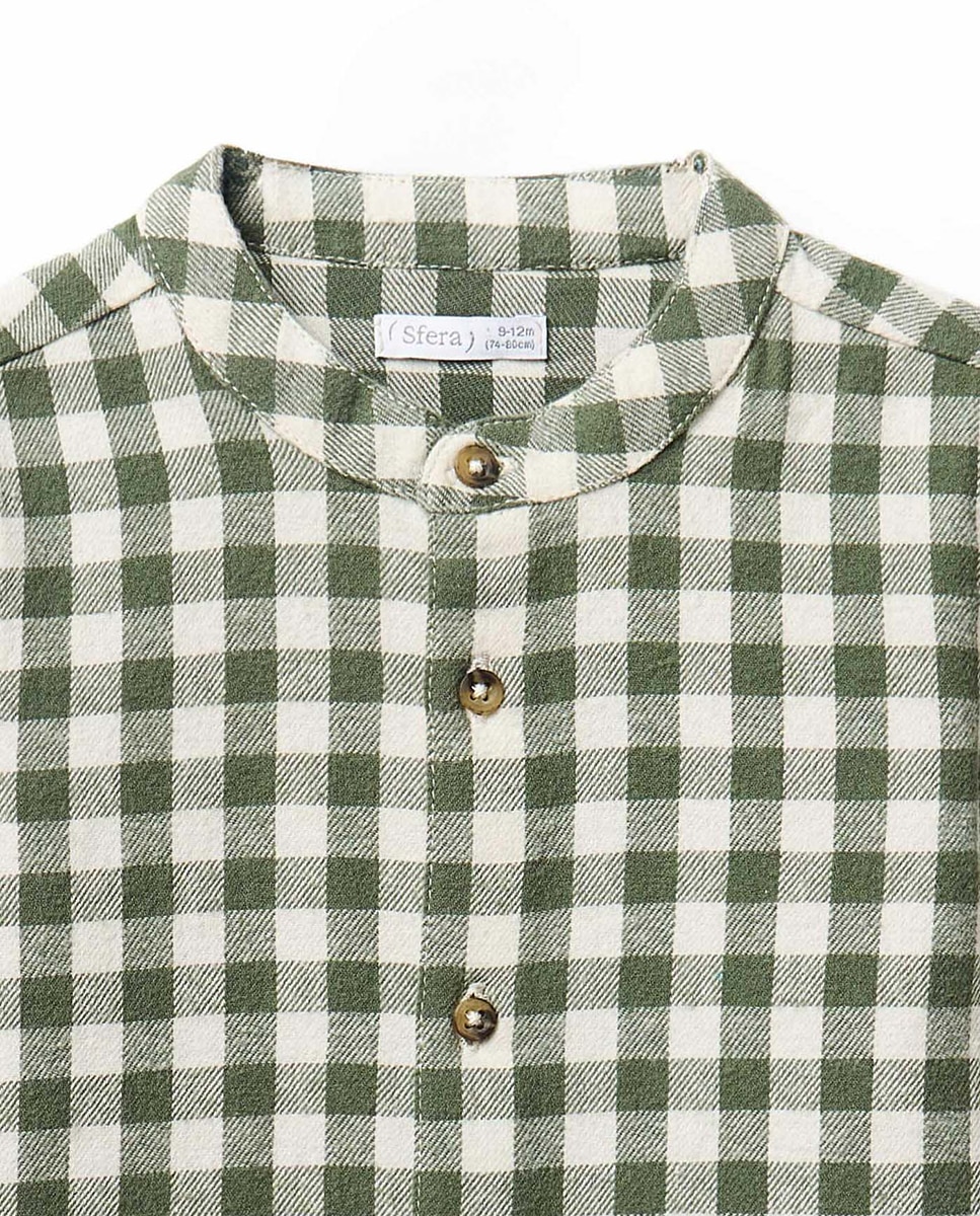 Camisa de Flanela com Vichy 520 Caqui-2